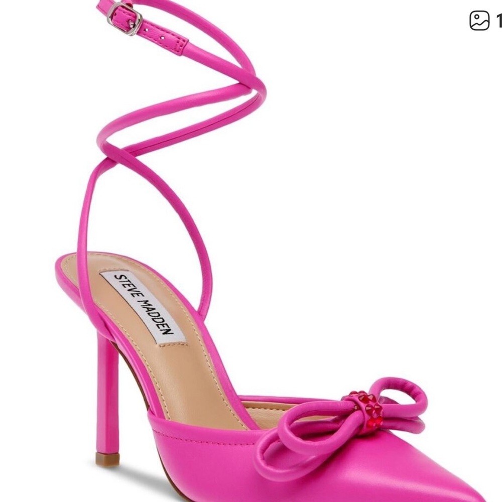 Steve Madden Pink Wrap-Ankle Bow Pointed Toe Stiletto